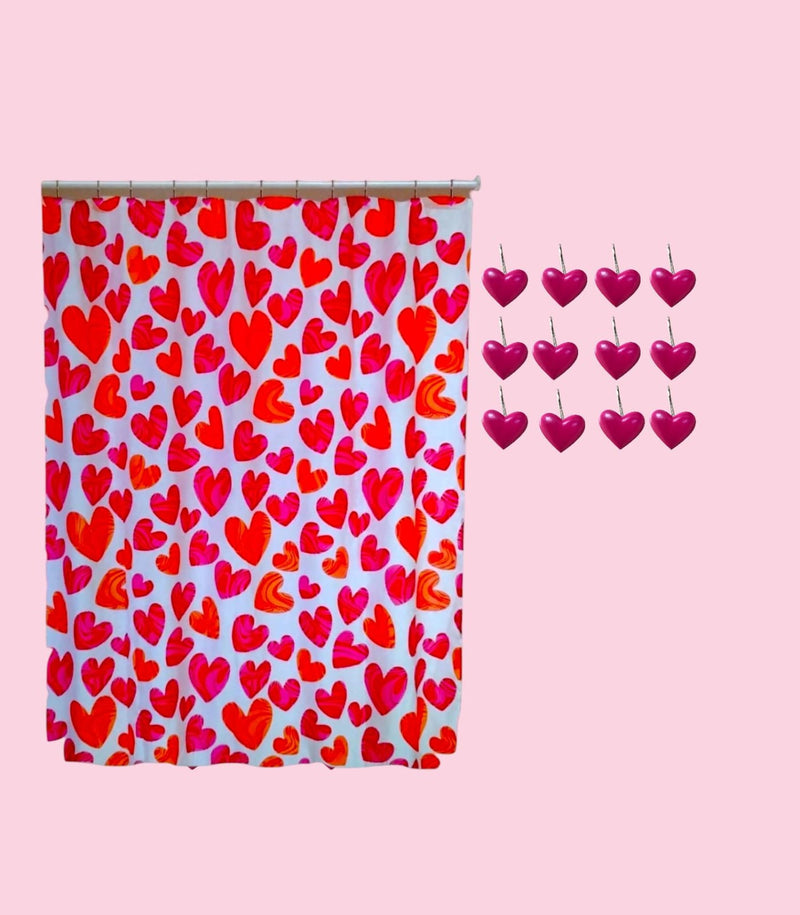 Valentine's Day- Bath Shower Curtain & Bath Mat Set " Marble Heart"