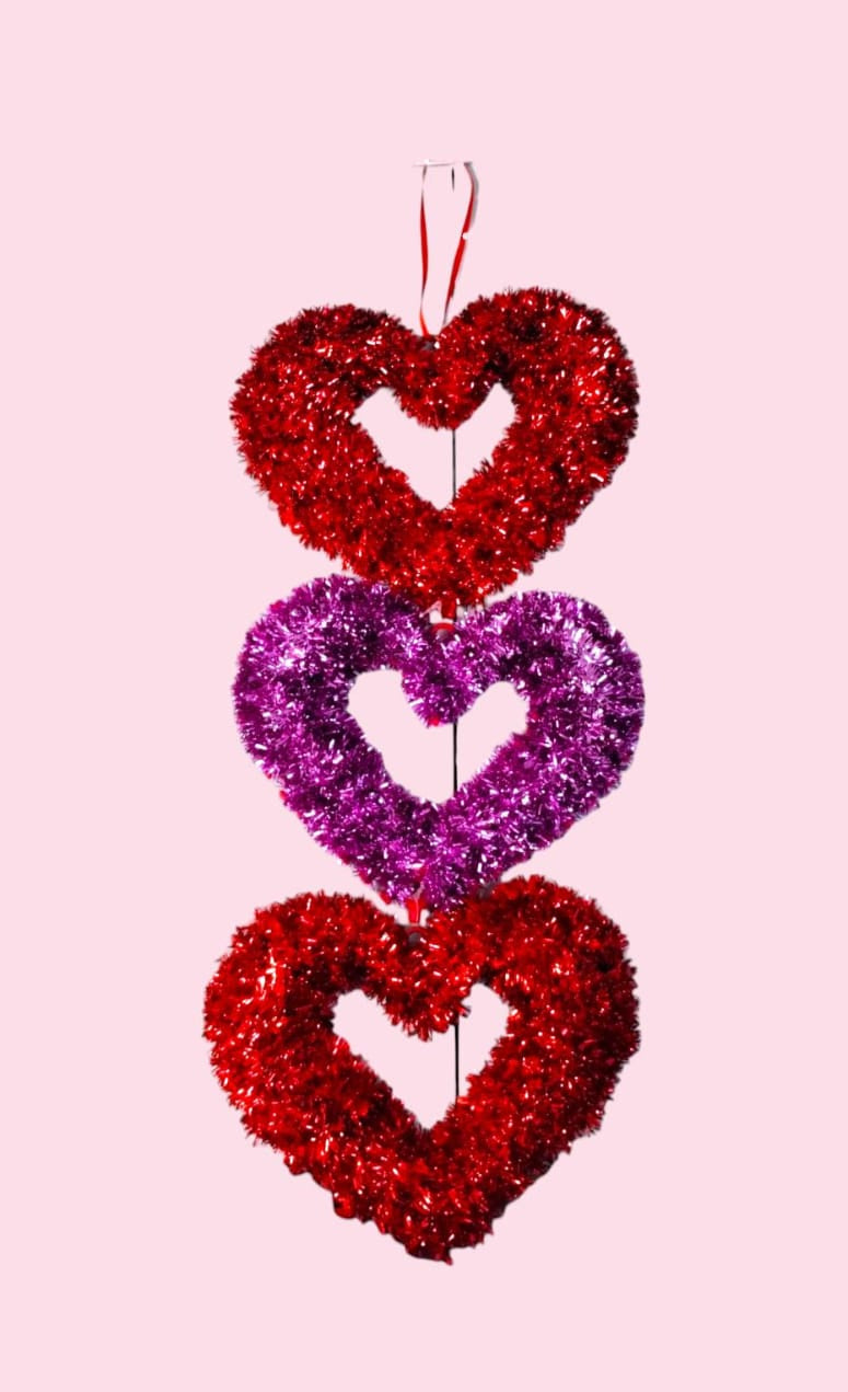 San Valentín- Tinsel  Heart Hanging Decoration