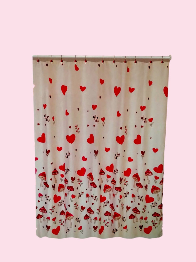 Valentine's Day- Bath Shower Curtain & Bath Mat Set " Mushroom Valentine"