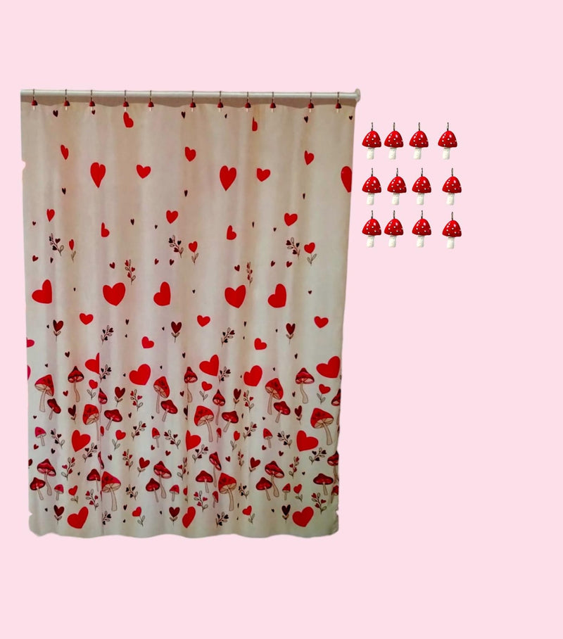 Valentine's Day- Bath Shower Curtain & Bath Mat Set " Mushroom Valentine"