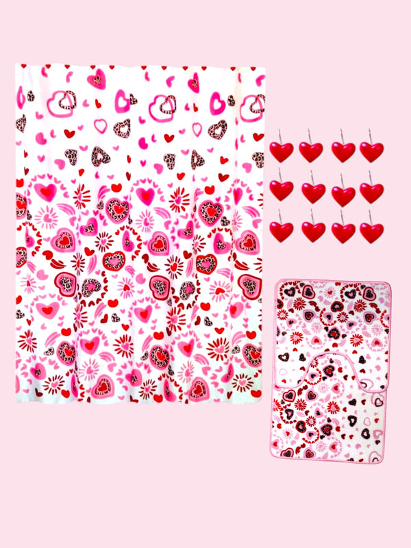 Valentine's Day- Bath Shower Curtain & Bath Mat Set " Leopard Valentine"