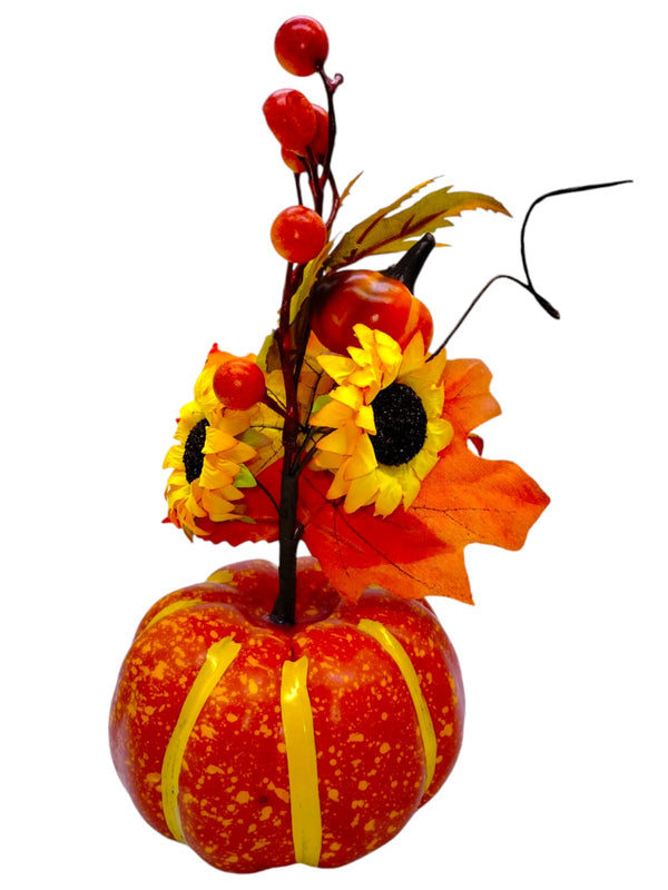 Otoño- Arreglo de Calabaza con Hojas y Flores