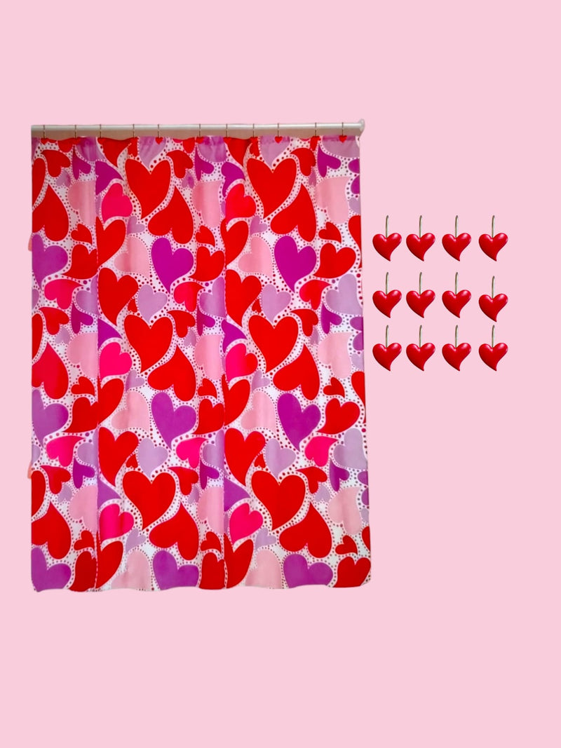 Valentine's Day- Bath Shower Curtain & Bath Mat Set "Queen of Hearts"