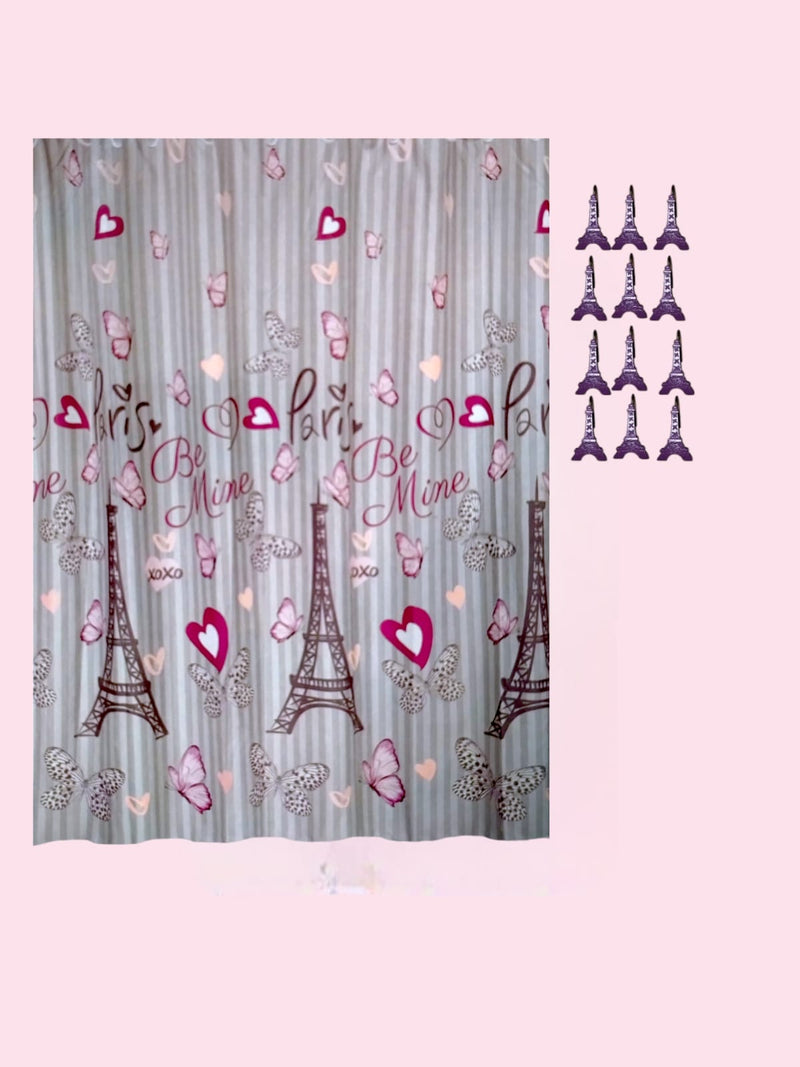 Valentine's Day- Bath Shower Curtain & Bath Mat Set " Paris Butterflies"