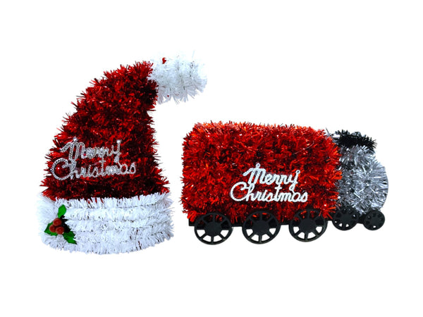 Navidad- Tinsel Train Decor/ Tinsel Hat Decor