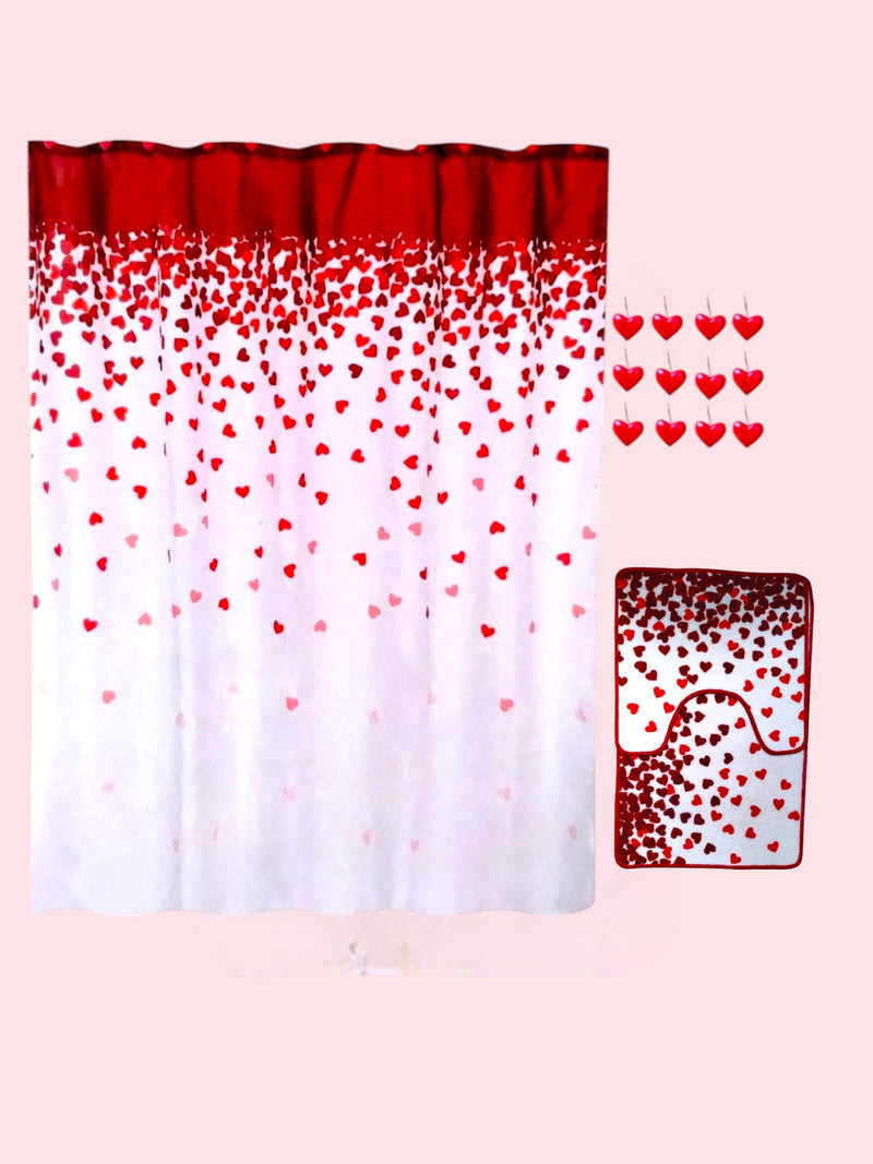 Valentine's Day- Bath Shower Curtain & Bath Mat Set " Falling Hearts"