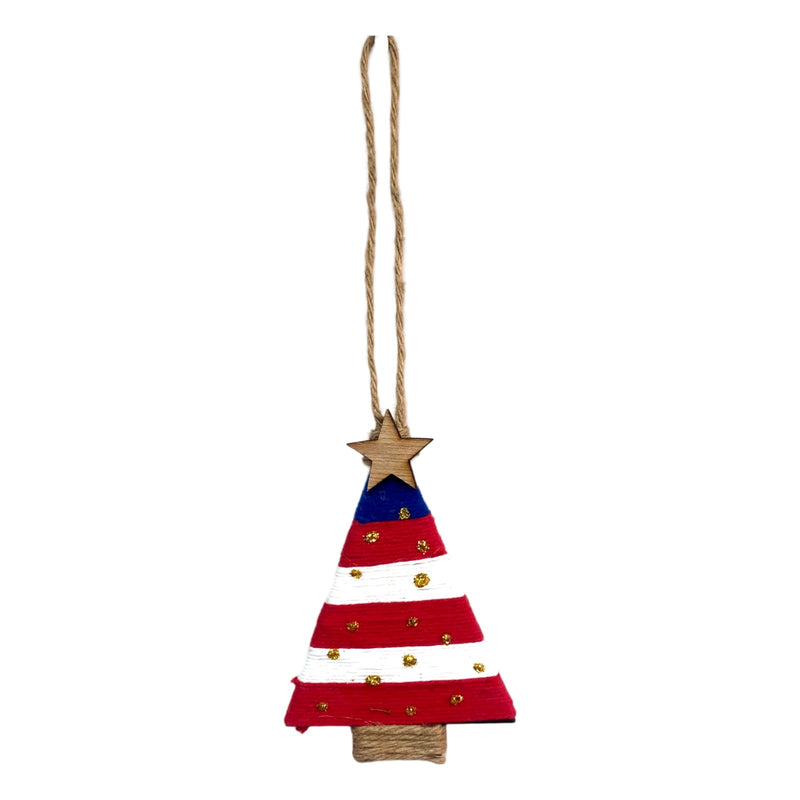 Artesanía en Madera - Arbol de Navidad Forrada en Hilo / Bandera de Puerto Rico