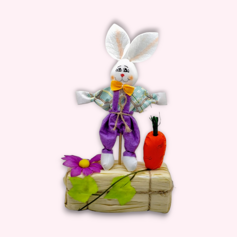 Easter Decoration - Small Scarecrow Bunny on Base