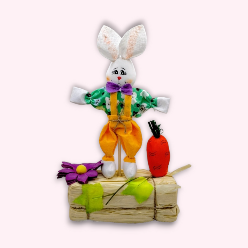 Easter Decoration - Small Scarecrow Bunny on Base