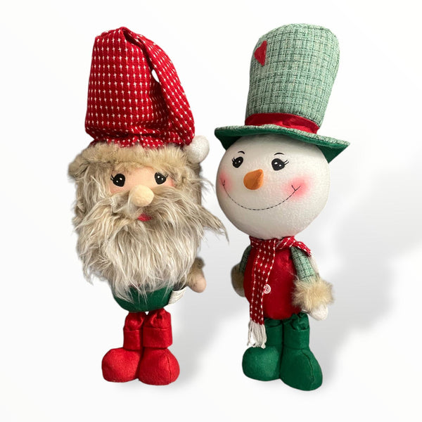 Navidad - Peluches de Cabeza Grande Rojo y Verde / Santa y Muñeco de Nieve de Pie 22''