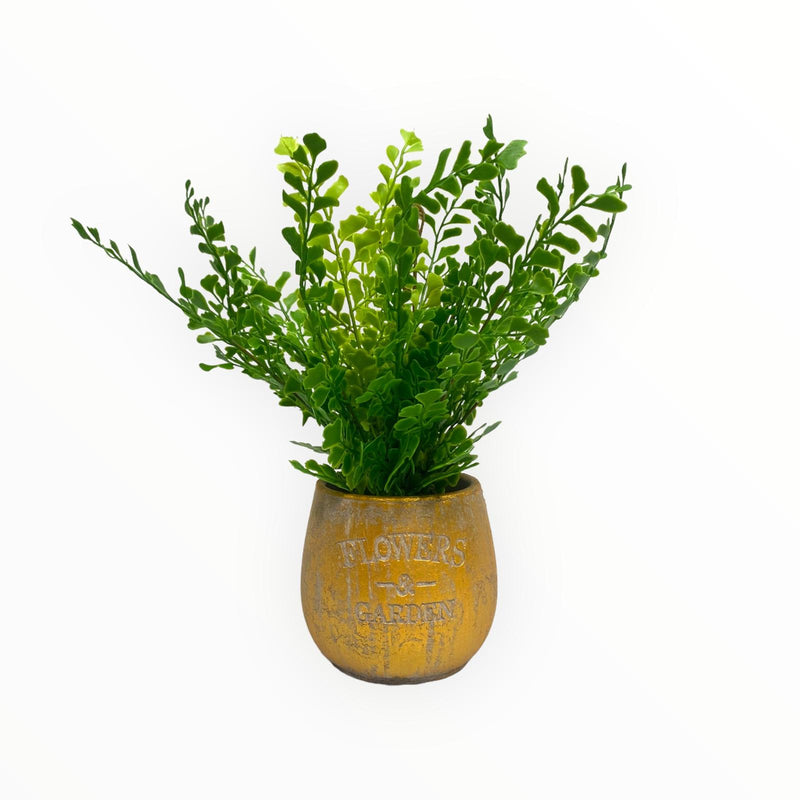 Plantas Artificiales Decorativas - Tamaño Normal / Tiesto Tipo Cemento Oro ''Flower & Garden''