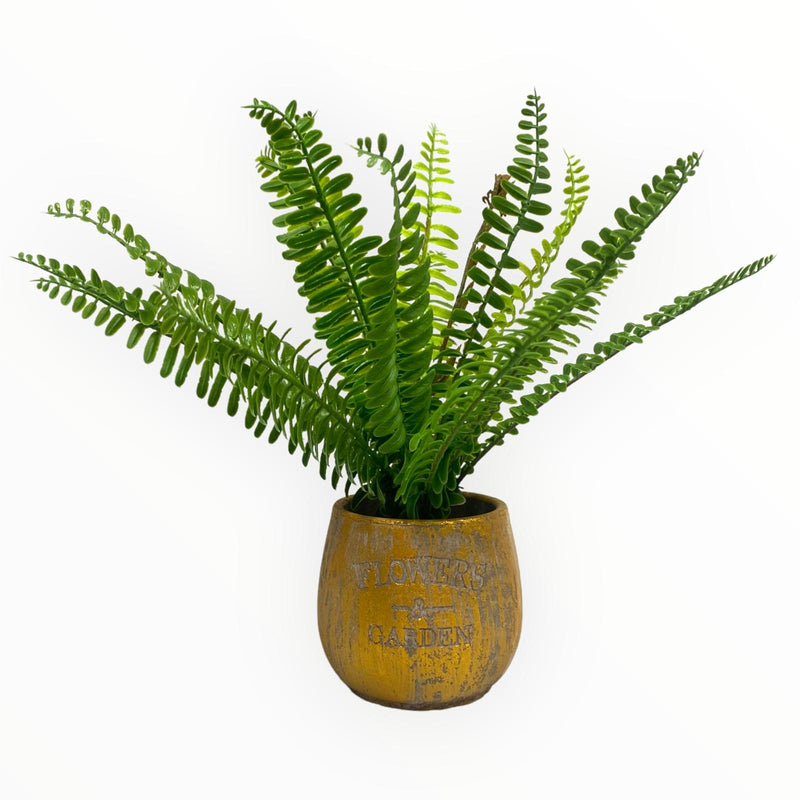 Plantas Artificiales Decorativas - Tamaño Normal / Tiesto Tipo Cemento Oro ''Flower & Garden''