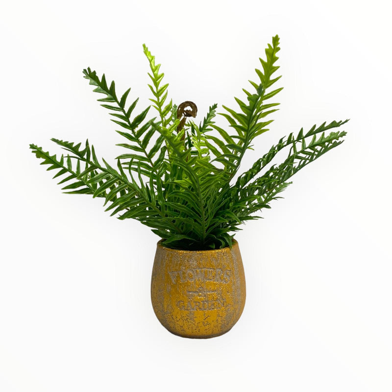 Plantas Artificiales Decorativas - Tamaño Normal / Tiesto Tipo Cemento Oro ''Flower & Garden''