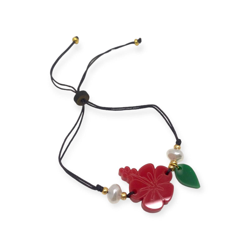 Artesanía de Puerto Rico - Pulsera con Amapola / Cordón Negro *One Size*