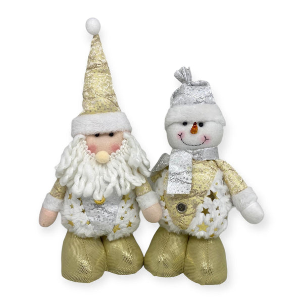 Navidad - Peluches Santa y Muñeco de Nieve de Pie / Colección Oro y Plateado con Estrellas