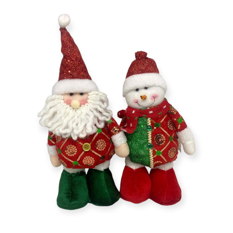 Navidad - Peluches Santa y Muñeco de Nieve de Pie / Colección Rojo y Verde