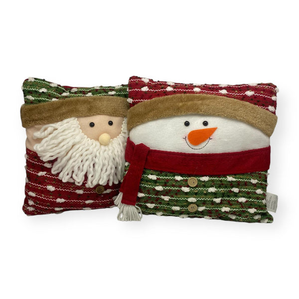 Navidad - Cojines Santa y Muñeco de Nieve / Colección Roja, Verde y Marrón