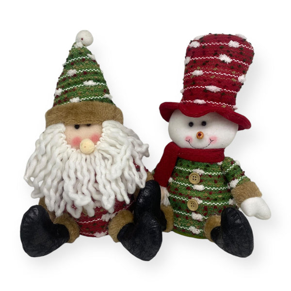 Navidad - Peluches Santa y Muñeco de Nieve Sentados / Colección Roja, Verde y Marrón