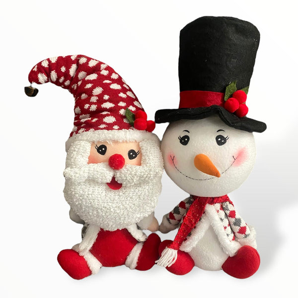 Navidad - Peluches de Cabeza Grande Rojo y Gris / Santa y Muñeco de Nieve Sentados 20''