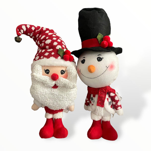 Navidad - Peluches de Cabeza Grande Rojo y Gris / Santa y Muñeco de Nieve de Pie 22''