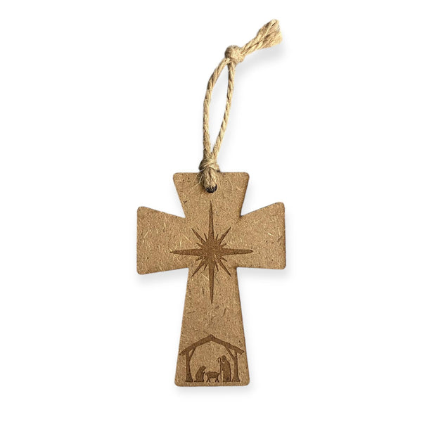 Artesanía en Madera - Ornamento de Cruz con Estrella y Pesebre