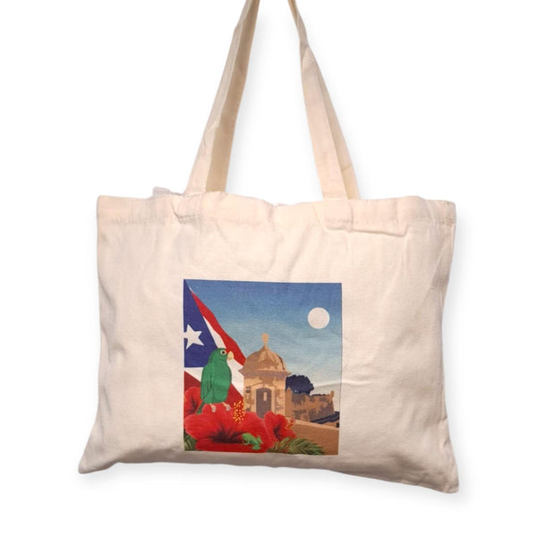 Souvenirs de Puerto Rico - Bolso de Lona con Garita y Cotorra Puertorriqueña