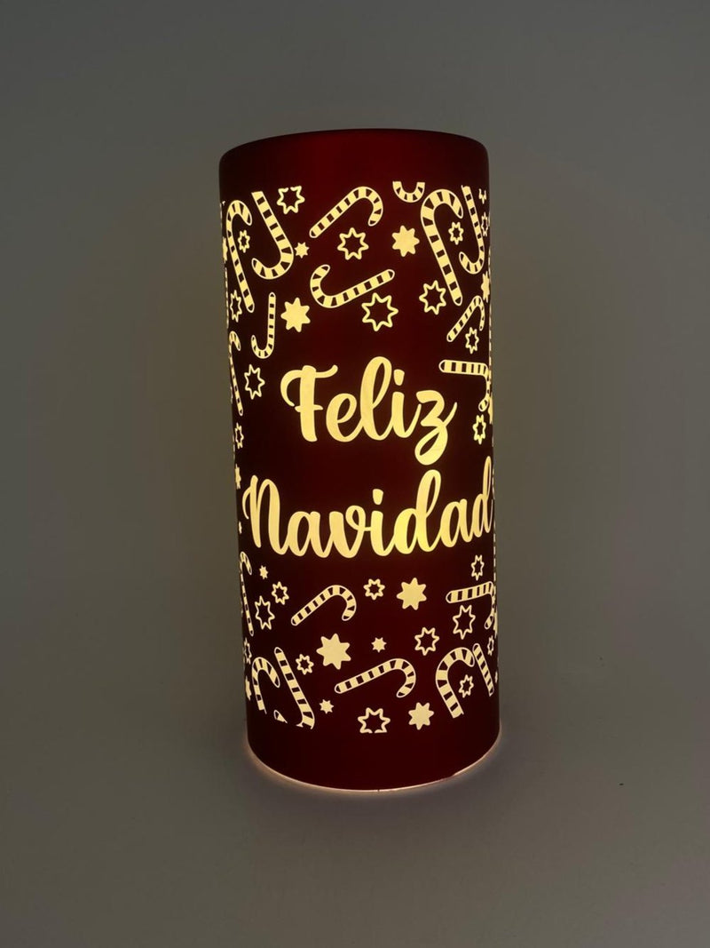 Cilindro Decorativo con Luces LED ''Feliz Navidad'' / 8''