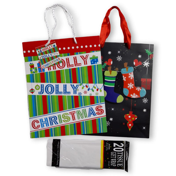 Set Navideño - Bolsas de Regalos Grandes con Tissue Incluido