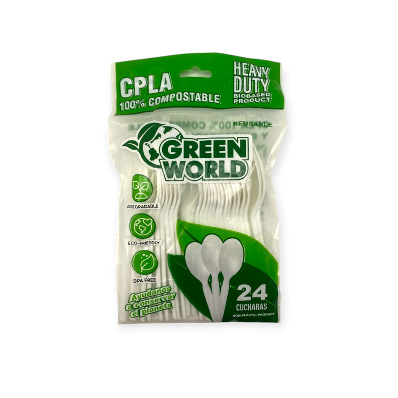 Green World - Cucharas 100% Compostables (24pcs)