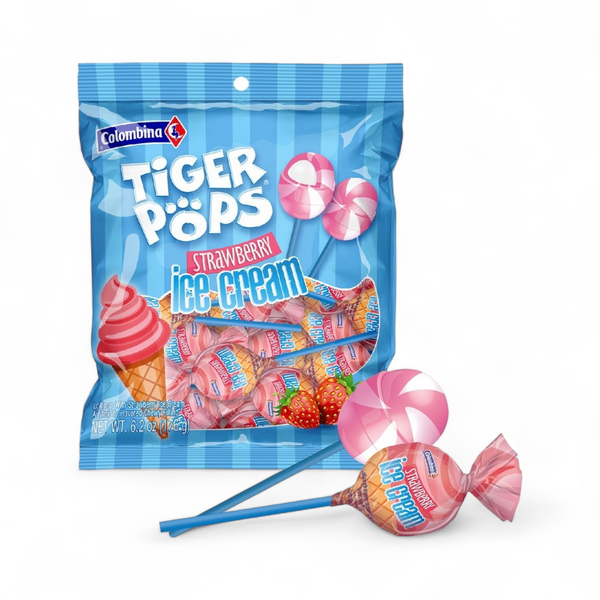 Colombina - Tiger Pops Strawberry Ice Cream Lollipops (6.2oz)