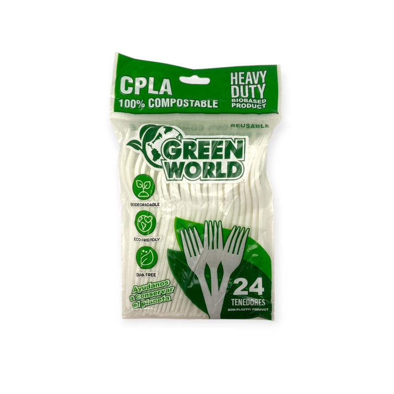 Green World - Tenedores 100% Compostables (24pcs)