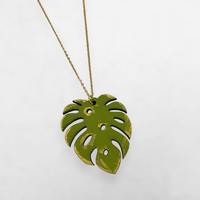 Wood Crafts - Leaf Necklace (Stainless Steel Chain) *One Size*