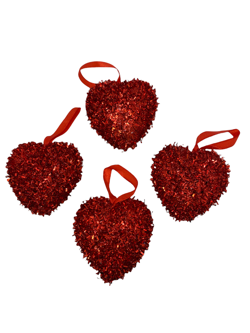 Valentine Ornaments- 4 Hearts with Glitter.